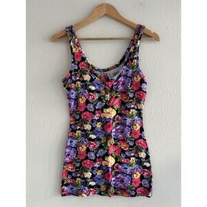 OP Ocean Pacific Y2K Floral Tank 3/5 Organic Cotton Scoop Neck Boho Whimsigoth